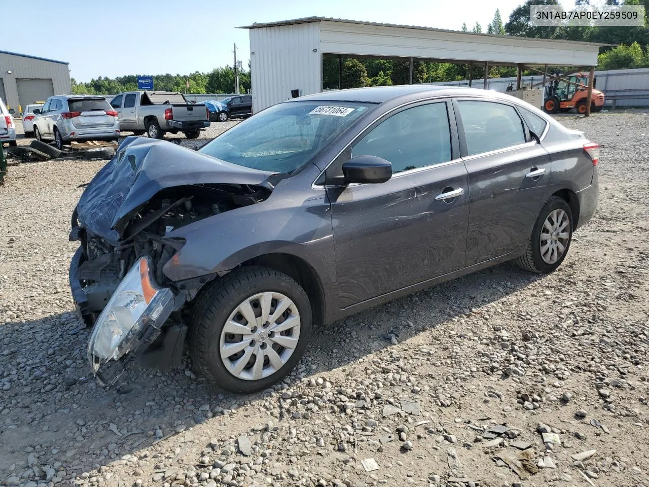 2014 Nissan Sentra S VIN: 3N1AB7AP0EY259509 Lot: 65723184