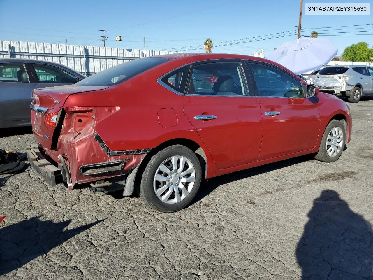 2014 Nissan Sentra S VIN: 3N1AB7AP2EY315630 Lot: 79843414