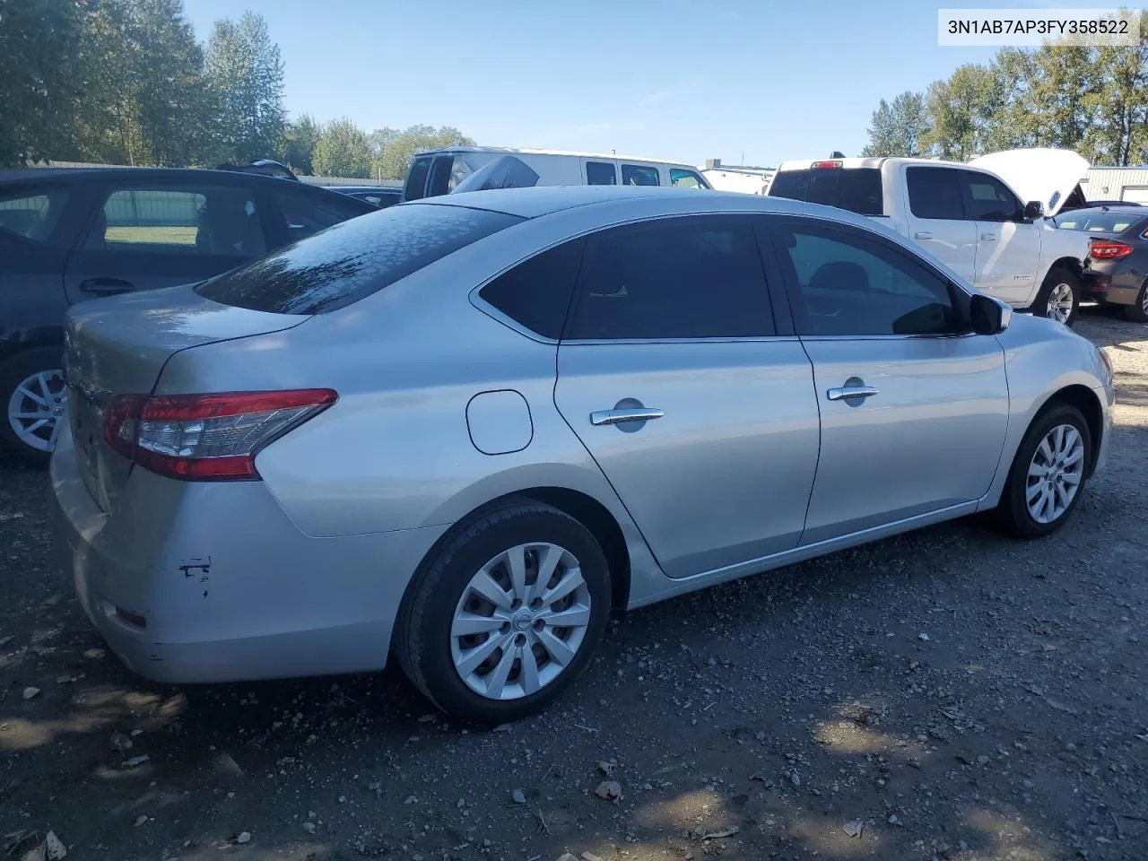 2015 Nissan Sentra S VIN: 3N1AB7AP3FY358522 Lot: 69635084