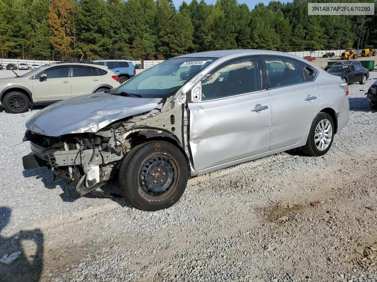 2015 Nissan Sentra S VIN: 3N1AB7AP2FL670280 Lot: 70992034