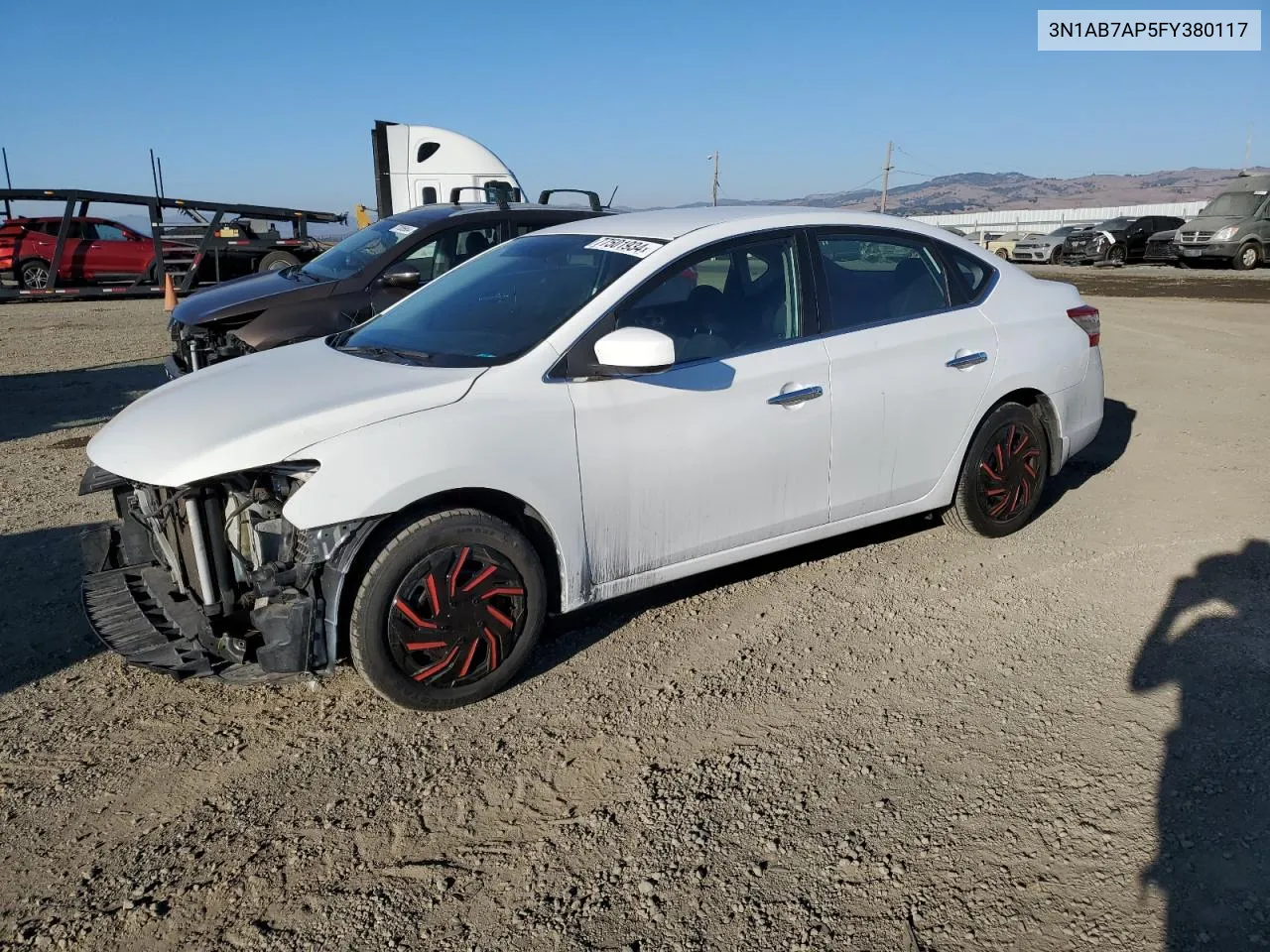 2015 Nissan Sentra S VIN: 3N1AB7AP5FY380117 Lot: 77501934