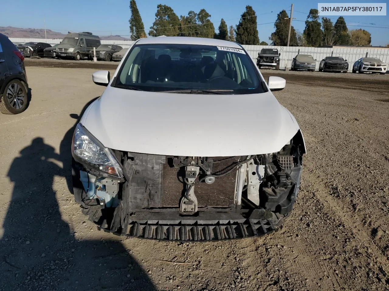 2015 Nissan Sentra S VIN: 3N1AB7AP5FY380117 Lot: 77501934