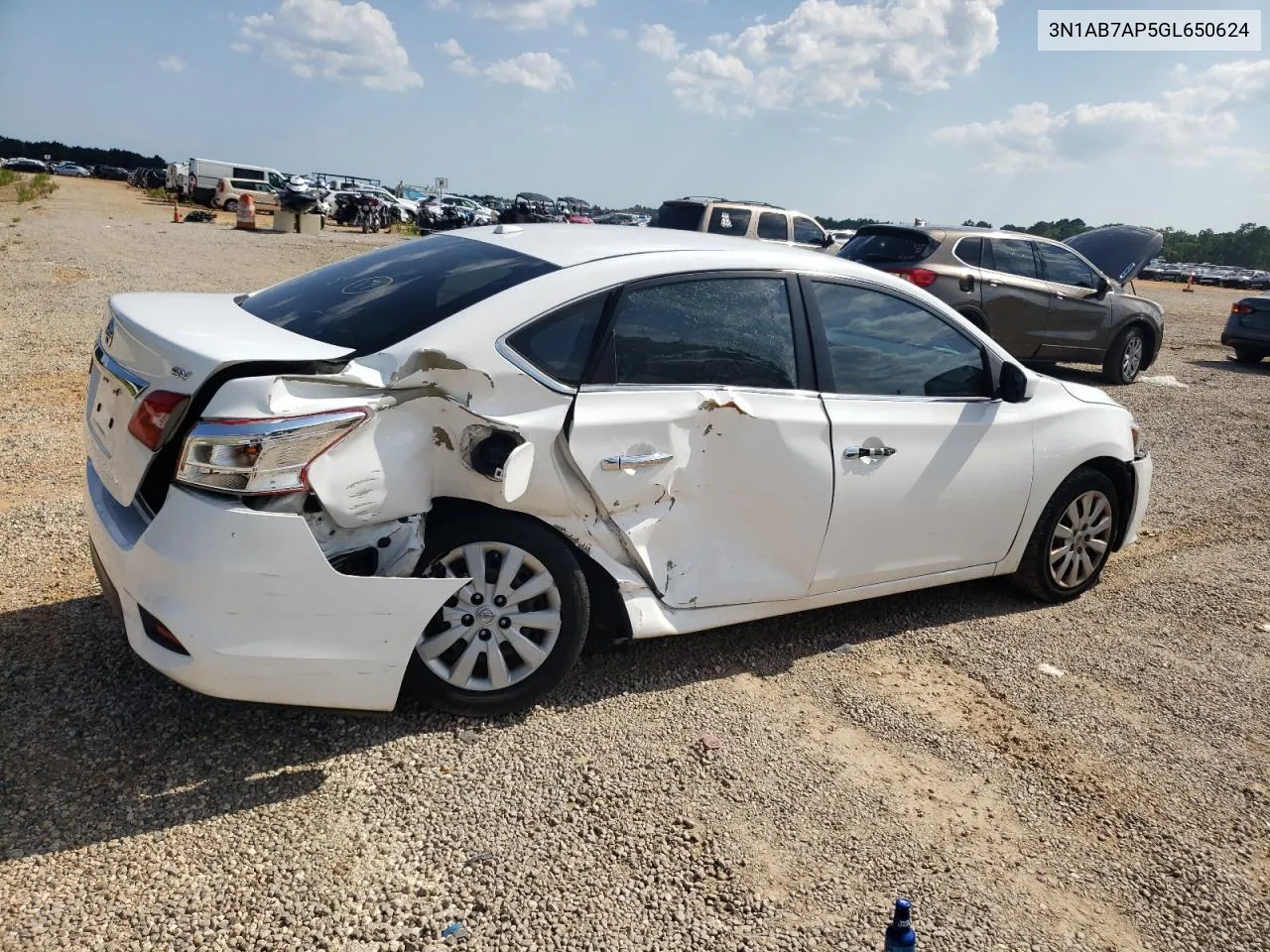 2016 Nissan Sentra S VIN: 3N1AB7AP5GL650624 Lot: 60228424