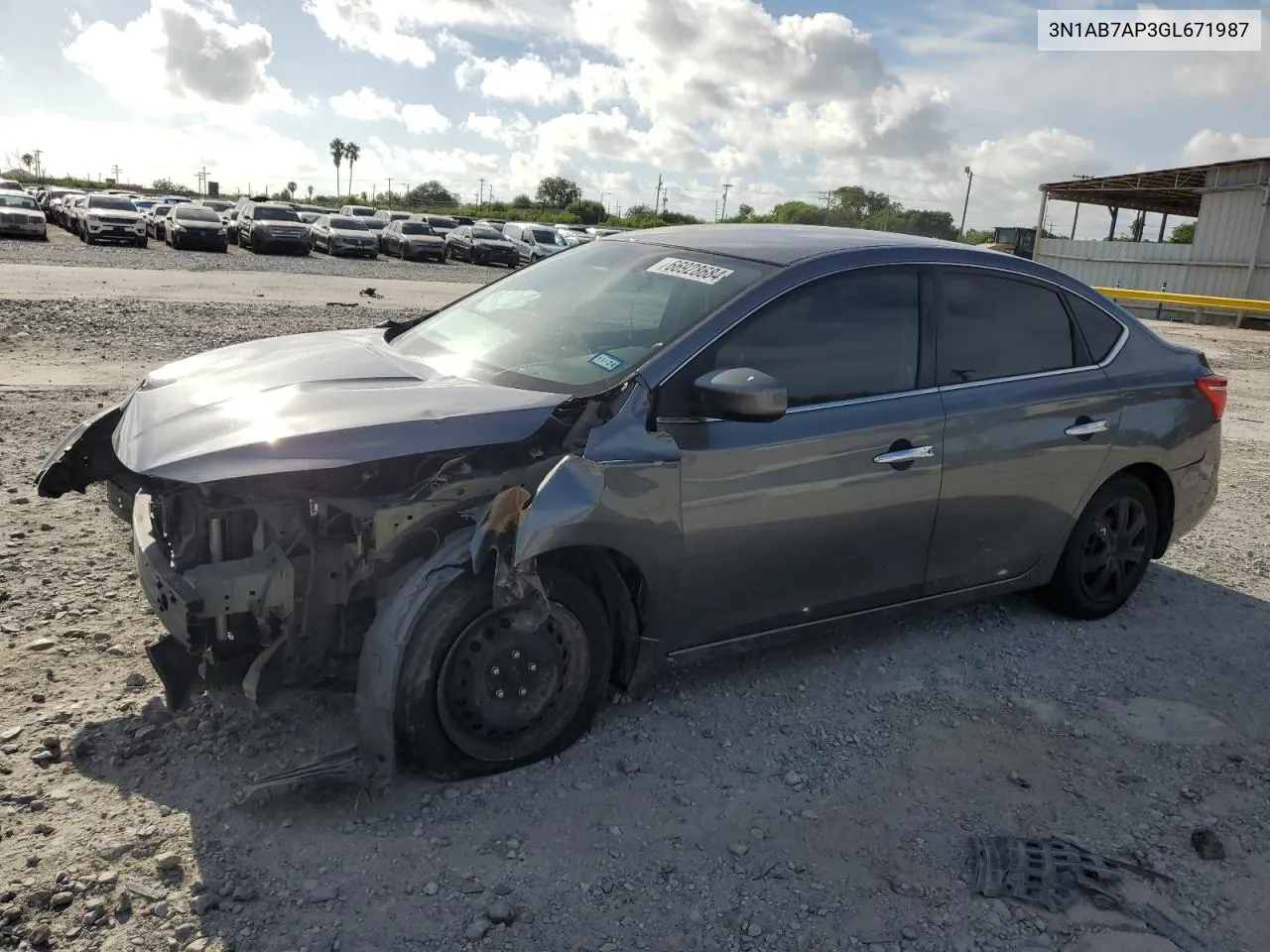 2016 Nissan Sentra S VIN: 3N1AB7AP3GL671987 Lot: 66928684