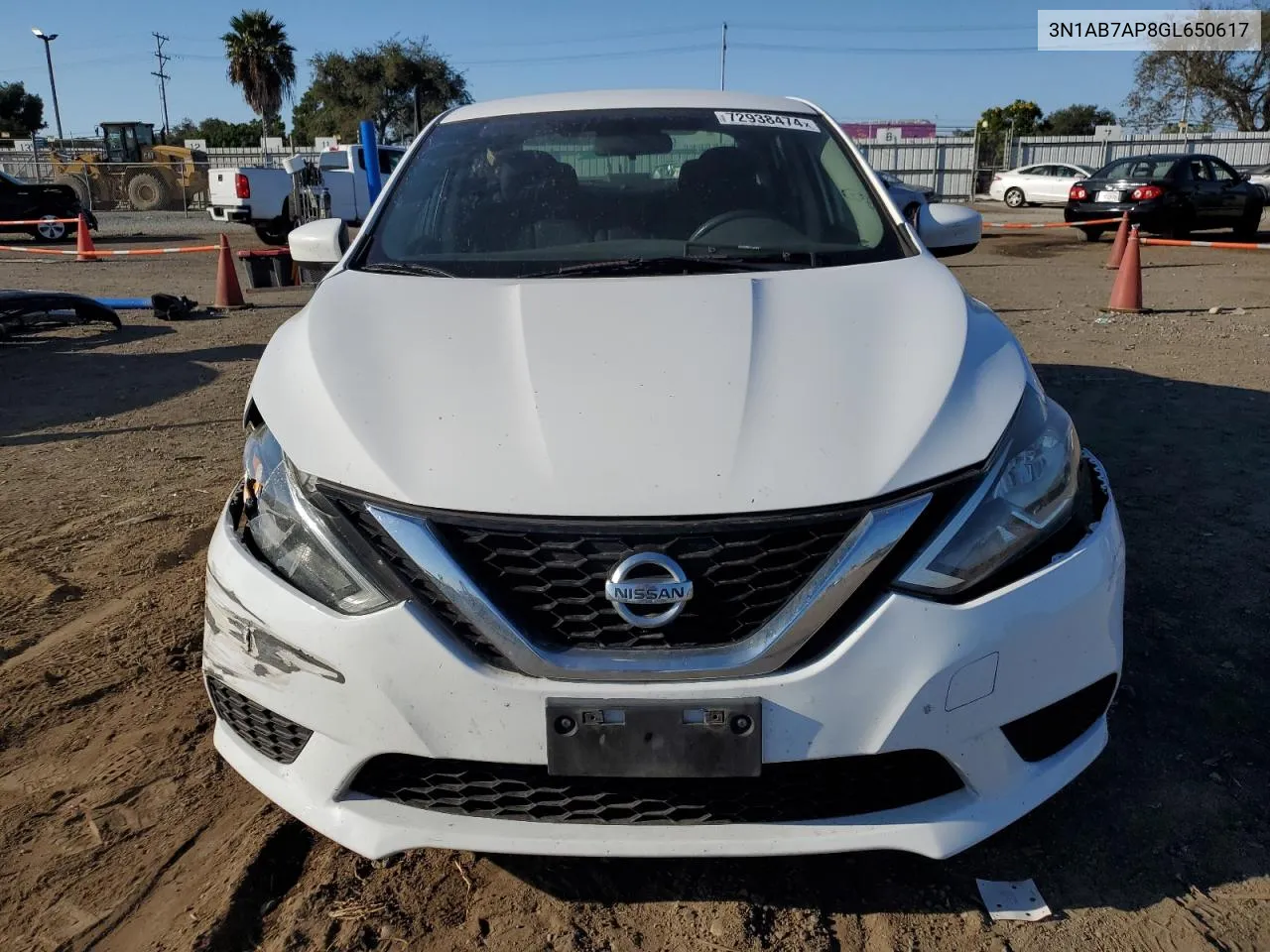 2016 Nissan Sentra S VIN: 3N1AB7AP8GL650617 Lot: 72938474