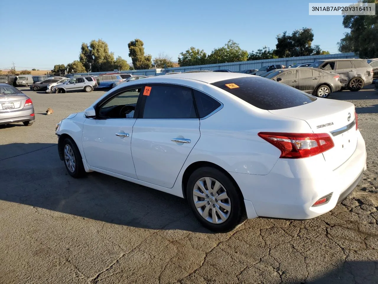 2016 Nissan Sentra S VIN: 3N1AB7AP2GY316411 Lot: 73536364