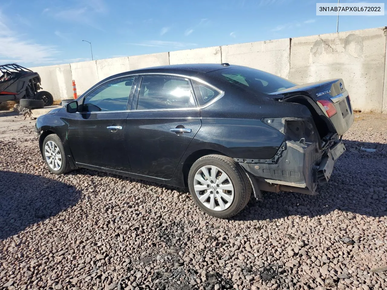 2016 Nissan Sentra S VIN: 3N1AB7APXGL672022 Lot: 76841274