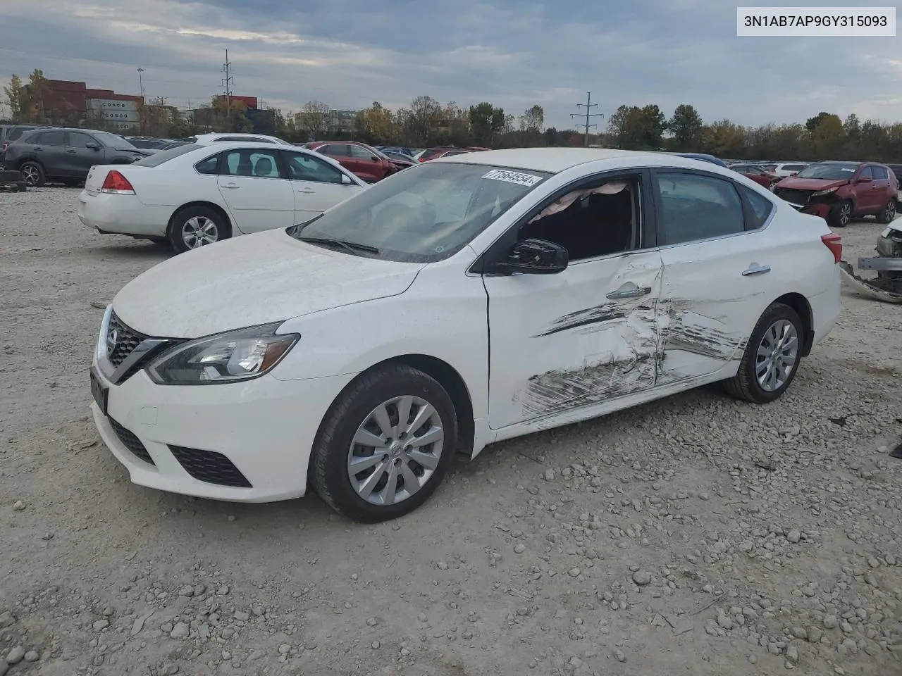 2016 Nissan Sentra S VIN: 3N1AB7AP9GY315093 Lot: 77564554