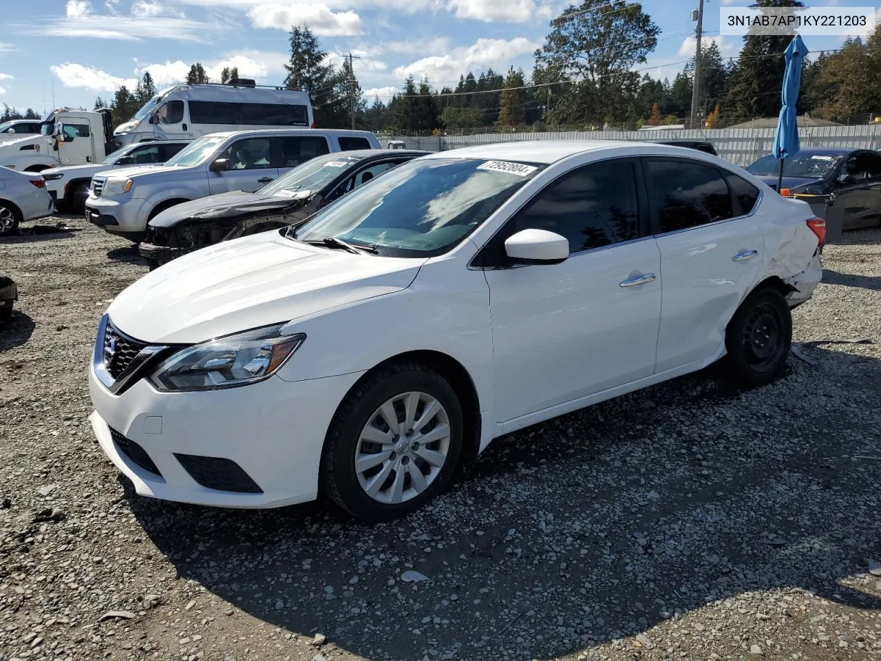 2019 Nissan Sentra S VIN: 3N1AB7AP1KY221203 Lot: 72952804