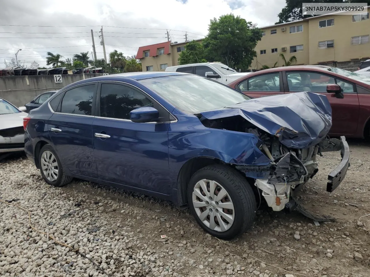 2019 Nissan Sentra S VIN: 3N1AB7AP5KY309929 Lot: 72991674