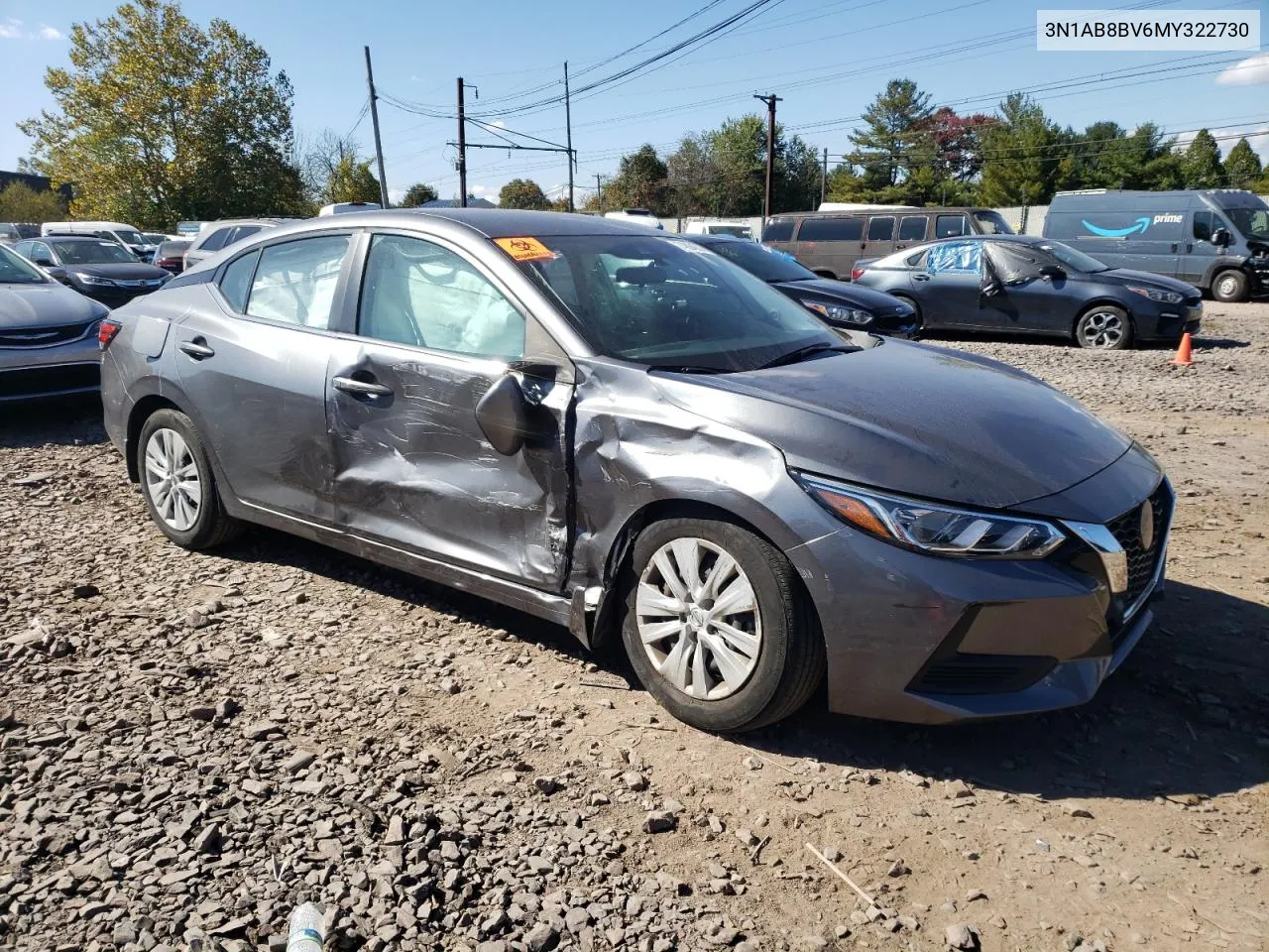 2021 Nissan Sentra S VIN: 3N1AB8BV6MY322730 Lot: 74894024