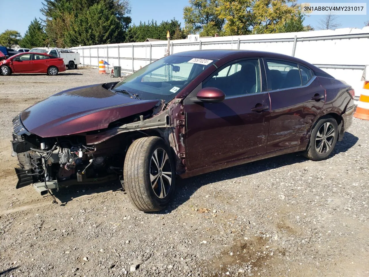 2021 Nissan Sentra Sv VIN: 3N1AB8CV4MY231017 Lot: 75501024