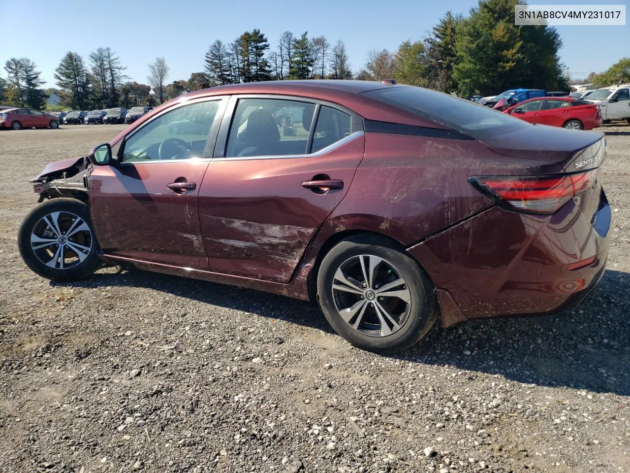 2021 Nissan Sentra Sv VIN: 3N1AB8CV4MY231017 Lot: 75501024