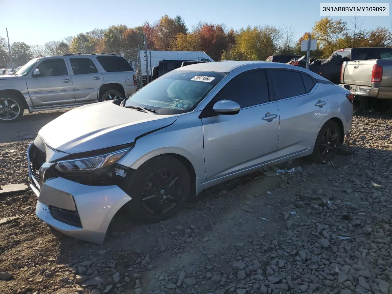 2021 Nissan Sentra S VIN: 3N1AB8BV1MY309092 Lot: 76974864