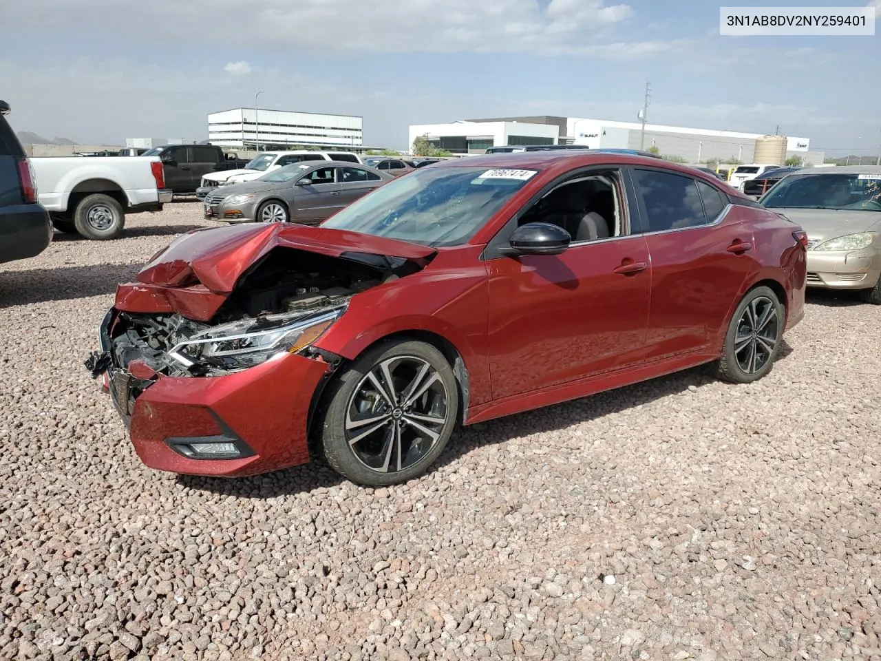 2022 Nissan Sentra Sr VIN: 3N1AB8DV2NY259401 Lot: 76967474