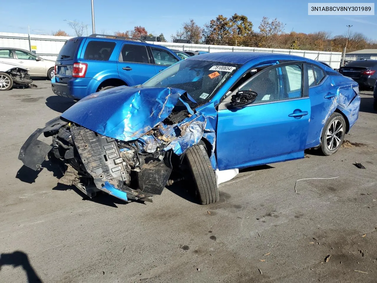 2022 Nissan Sentra Sv VIN: 3N1AB8CV8NY301989 Lot: 78100654