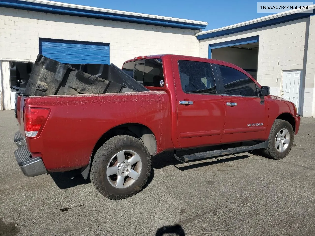 2004 Nissan Titan Xe VIN: 1N6AA07B44N504260 Lot: 68111154