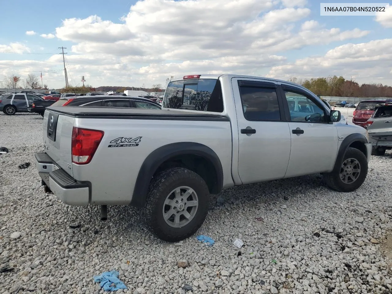 2004 Nissan Titan Xe VIN: 1N6AA07B04N520522 Lot: 77075384