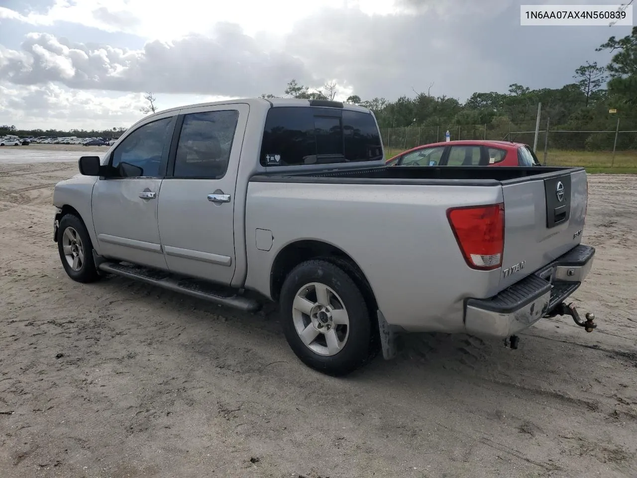 2004 Nissan Titan Xe VIN: 1N6AA07AX4N560839 Lot: 78515294