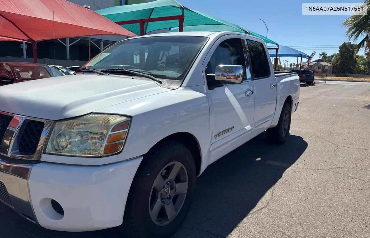 2005 Nissan Titan Xe VIN: 1N6AA07A25N517551 Lot: 73250924