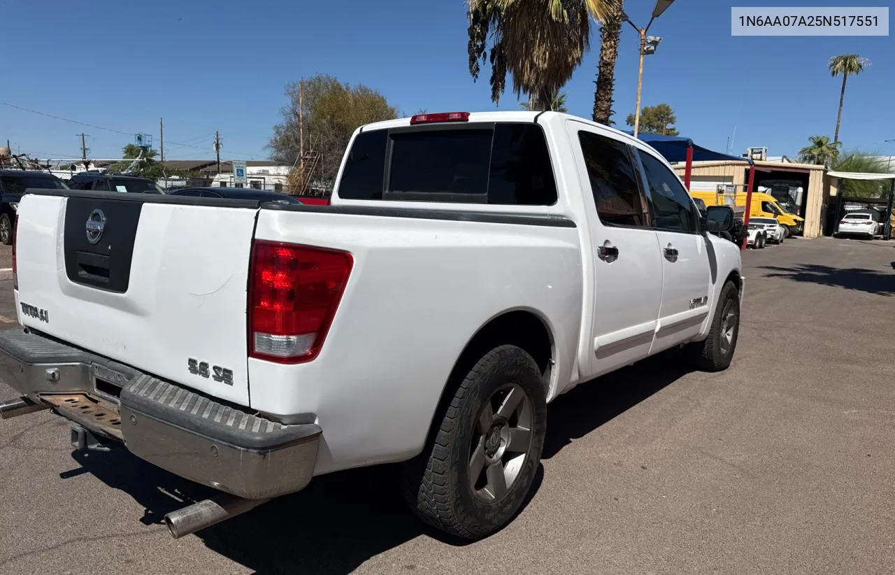 2005 Nissan Titan Xe VIN: 1N6AA07A25N517551 Lot: 73250924