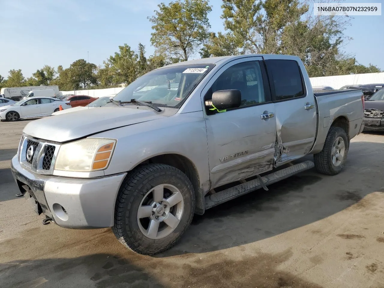 2007 Nissan Titan Xe VIN: 1N6BA07B07N232959 Lot: 71133194