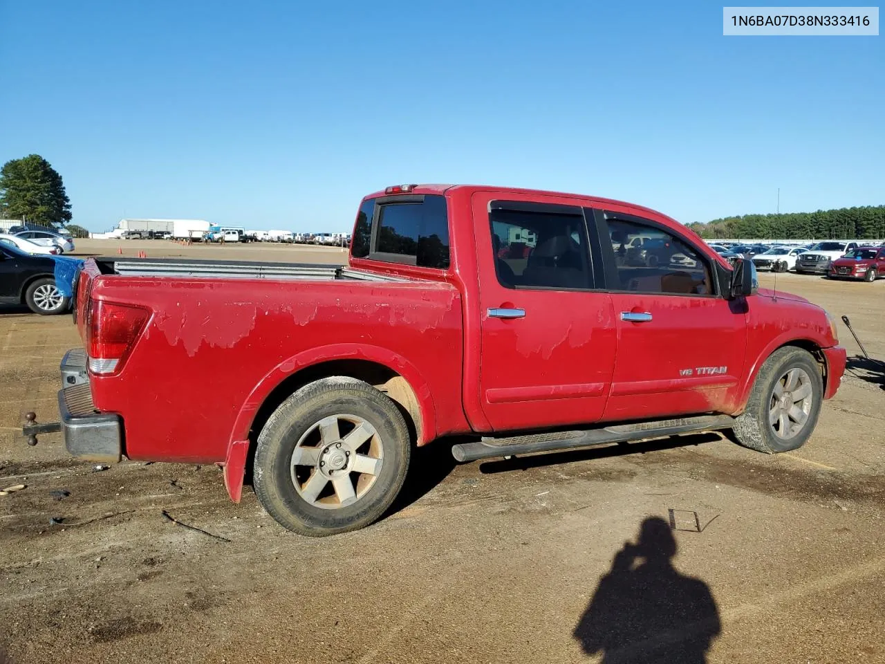 2008 Nissan Titan Xe VIN: 1N6BA07D38N333416 Lot: 81398794