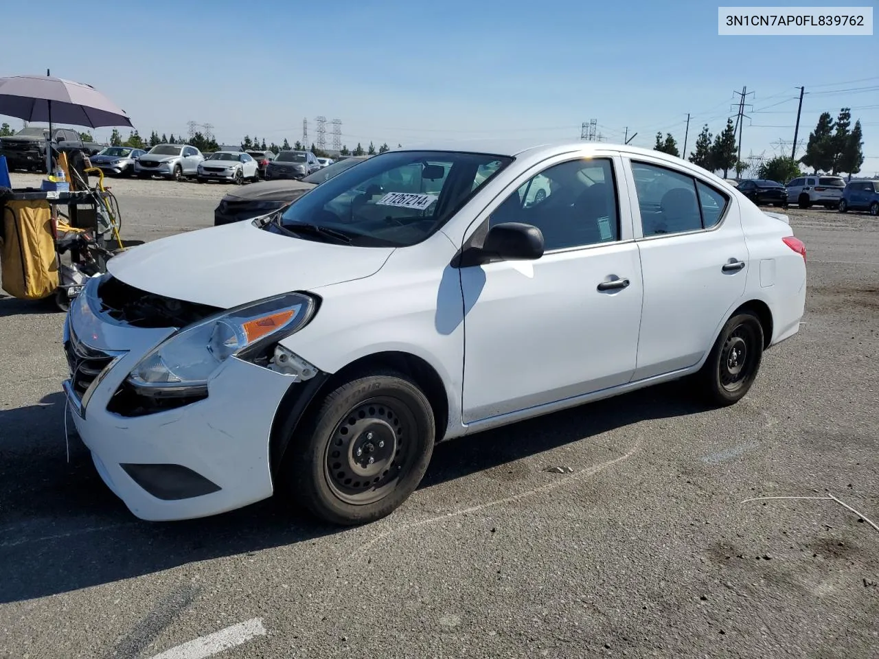 2015 Nissan Versa S VIN: 3N1CN7AP0FL839762 Lot: 71267214