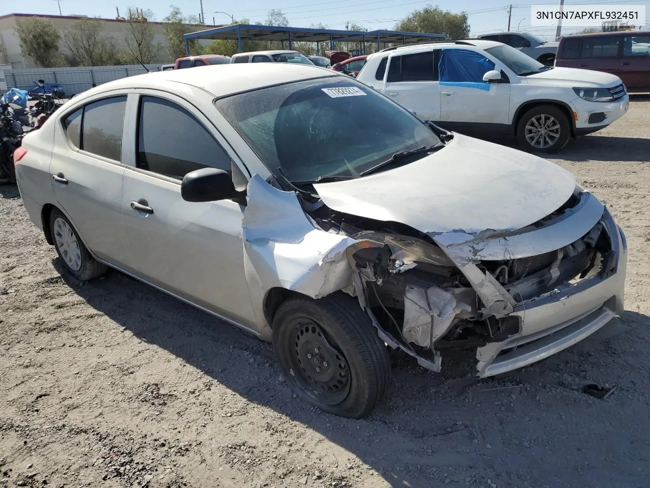 2015 Nissan Versa S VIN: 3N1CN7APXFL932451 Lot: 77829274