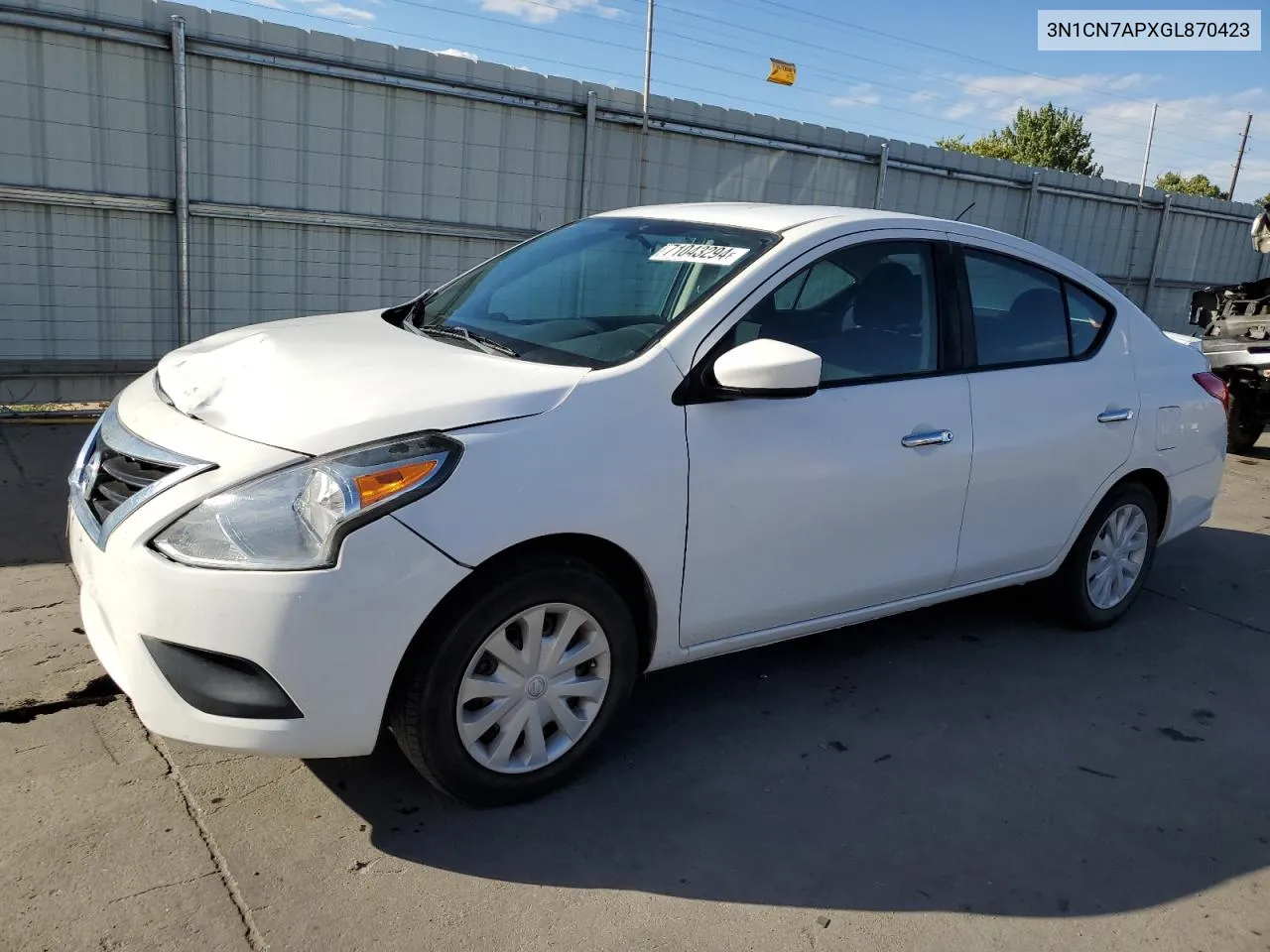 2016 Nissan Versa S VIN: 3N1CN7APXGL870423 Lot: 71043294