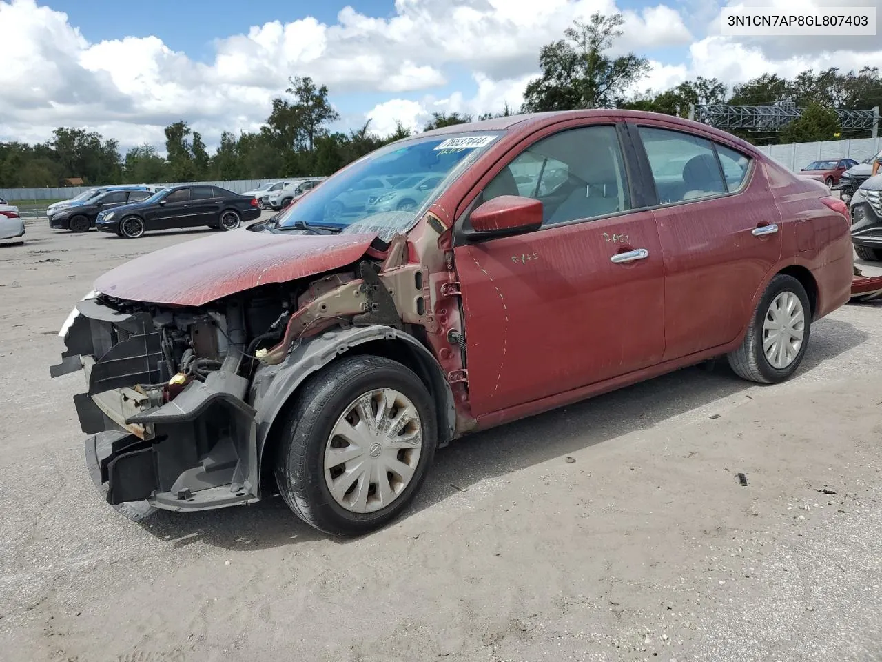 2016 Nissan Versa S VIN: 3N1CN7AP8GL807403 Lot: 76537444