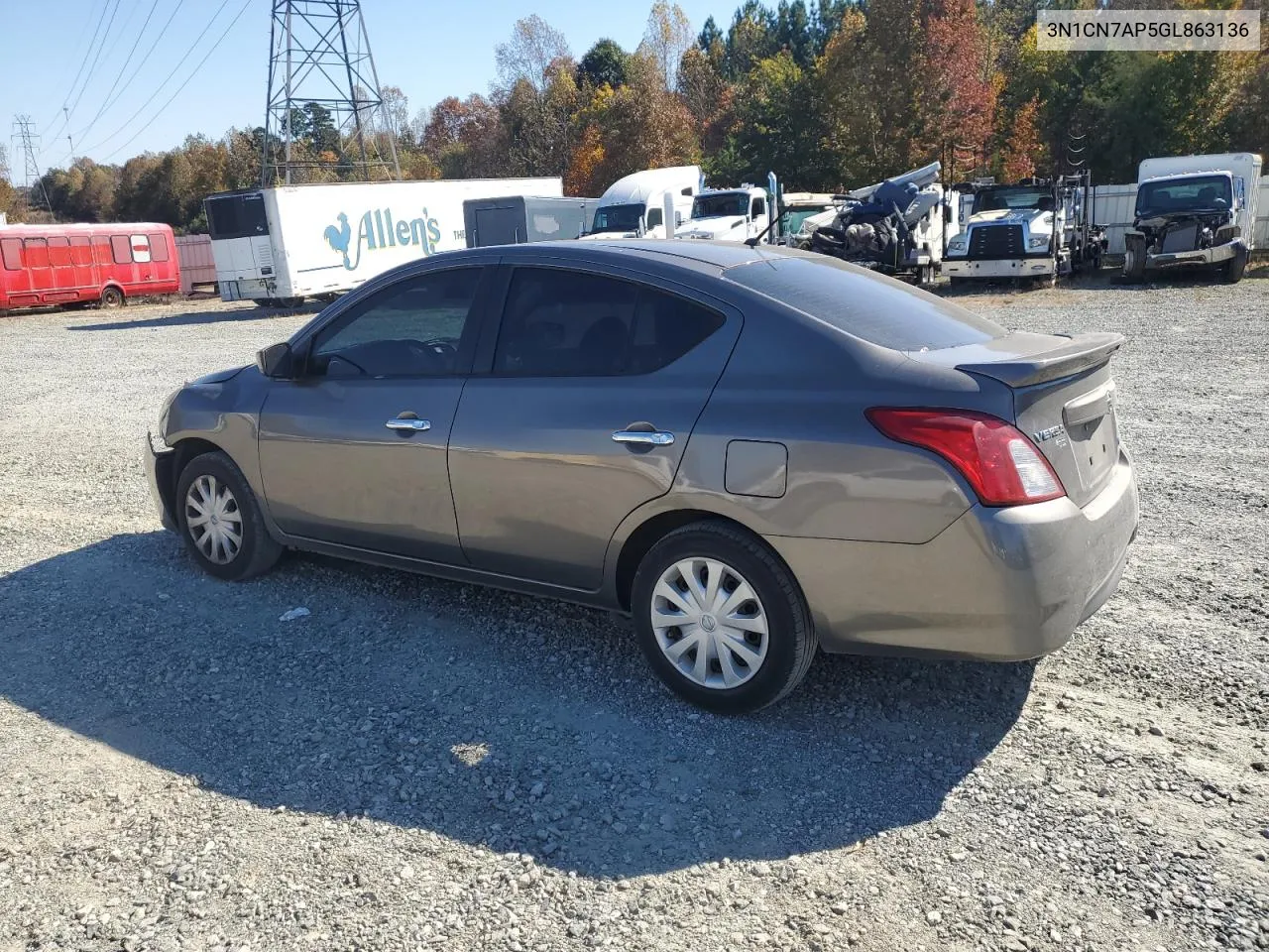 2016 Nissan Versa S VIN: 3N1CN7AP5GL863136 Lot: 77001524