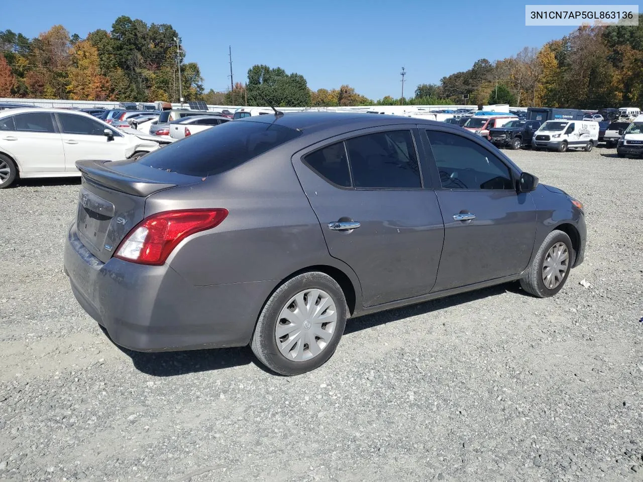 2016 Nissan Versa S VIN: 3N1CN7AP5GL863136 Lot: 77001524