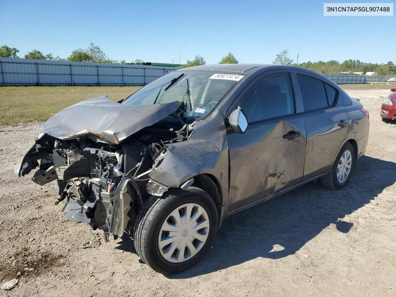 2016 Nissan Versa S VIN: 3N1CN7AP5GL907488 Lot: 80927474