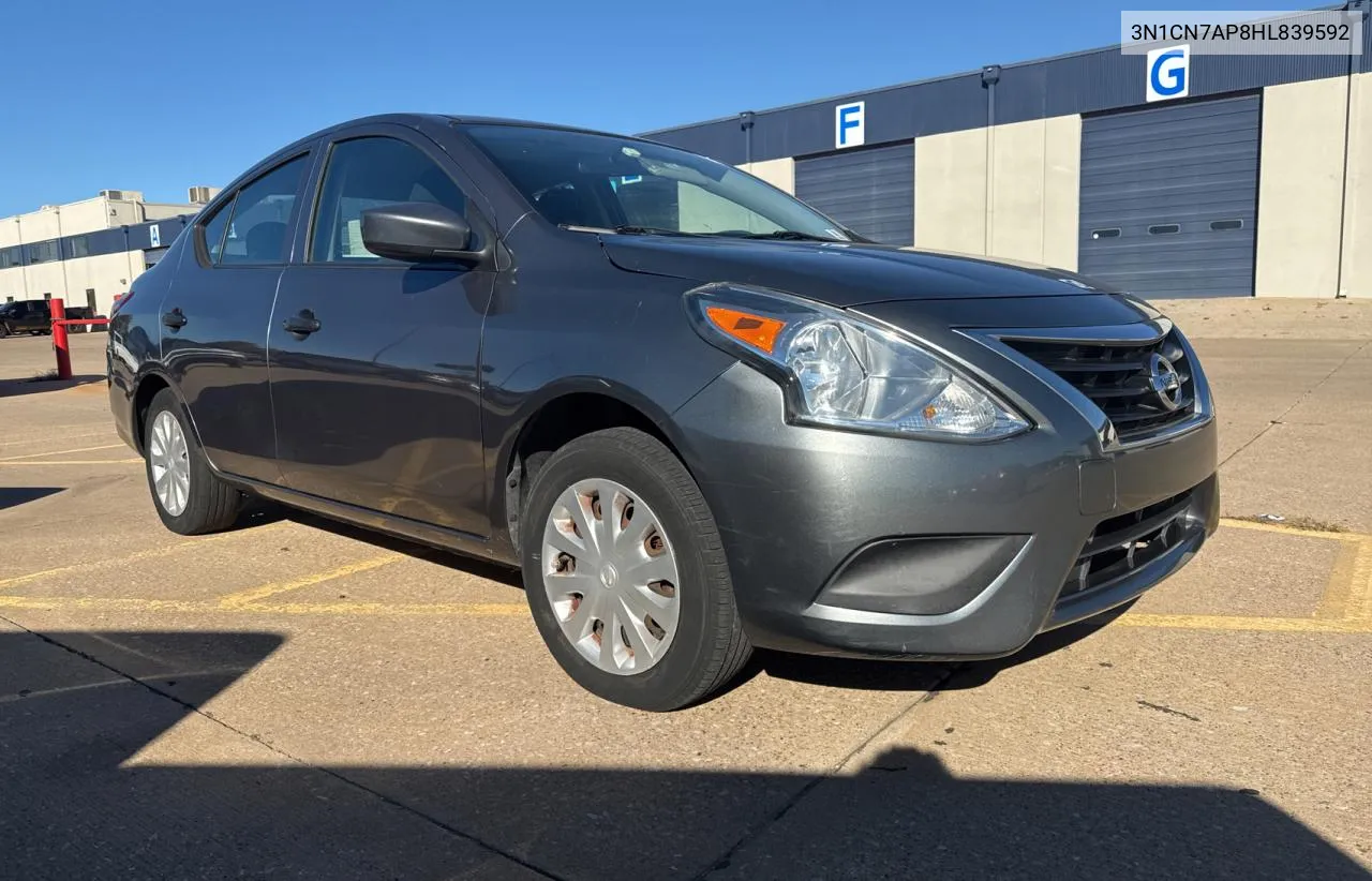 2017 Nissan Versa S VIN: 3N1CN7AP8HL839592 Lot: 82135584