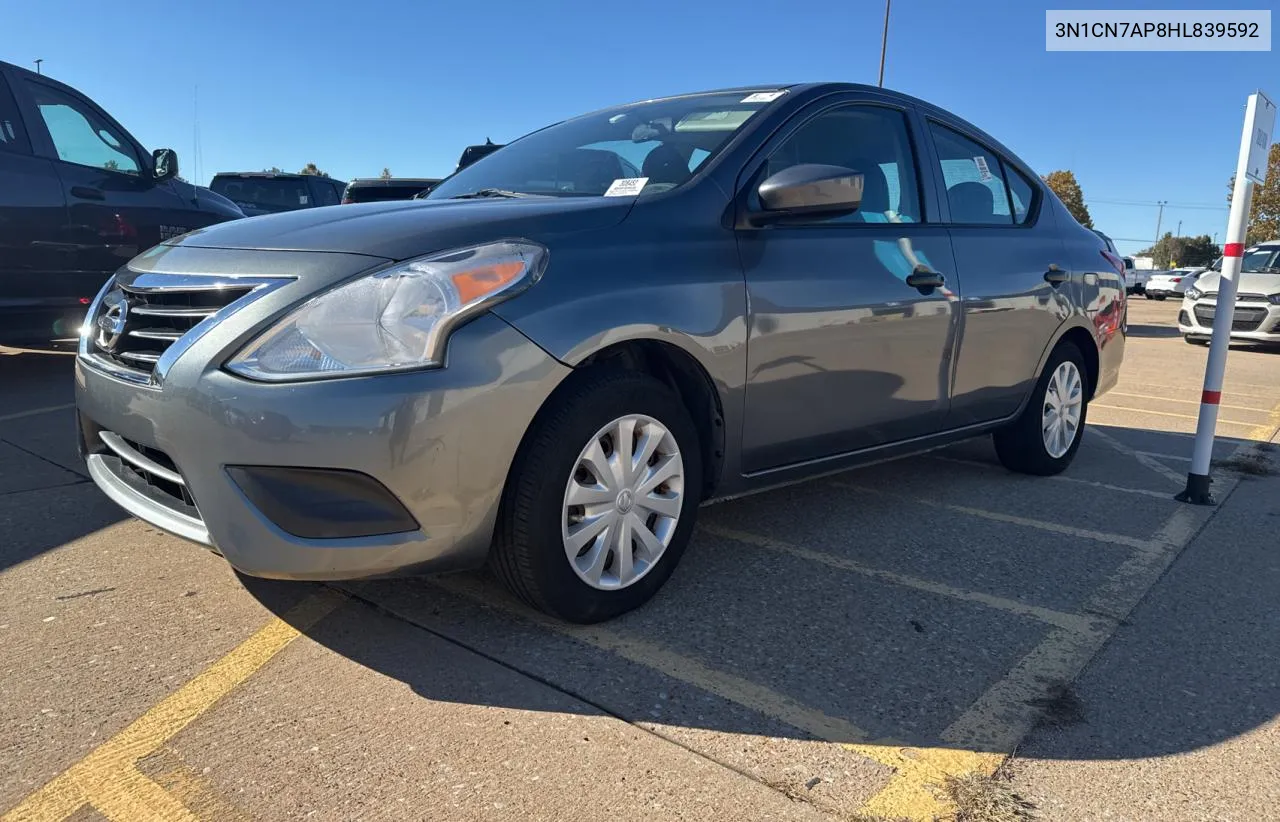 2017 Nissan Versa S VIN: 3N1CN7AP8HL839592 Lot: 82135584