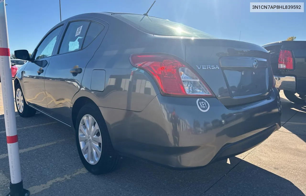 2017 Nissan Versa S VIN: 3N1CN7AP8HL839592 Lot: 82135584