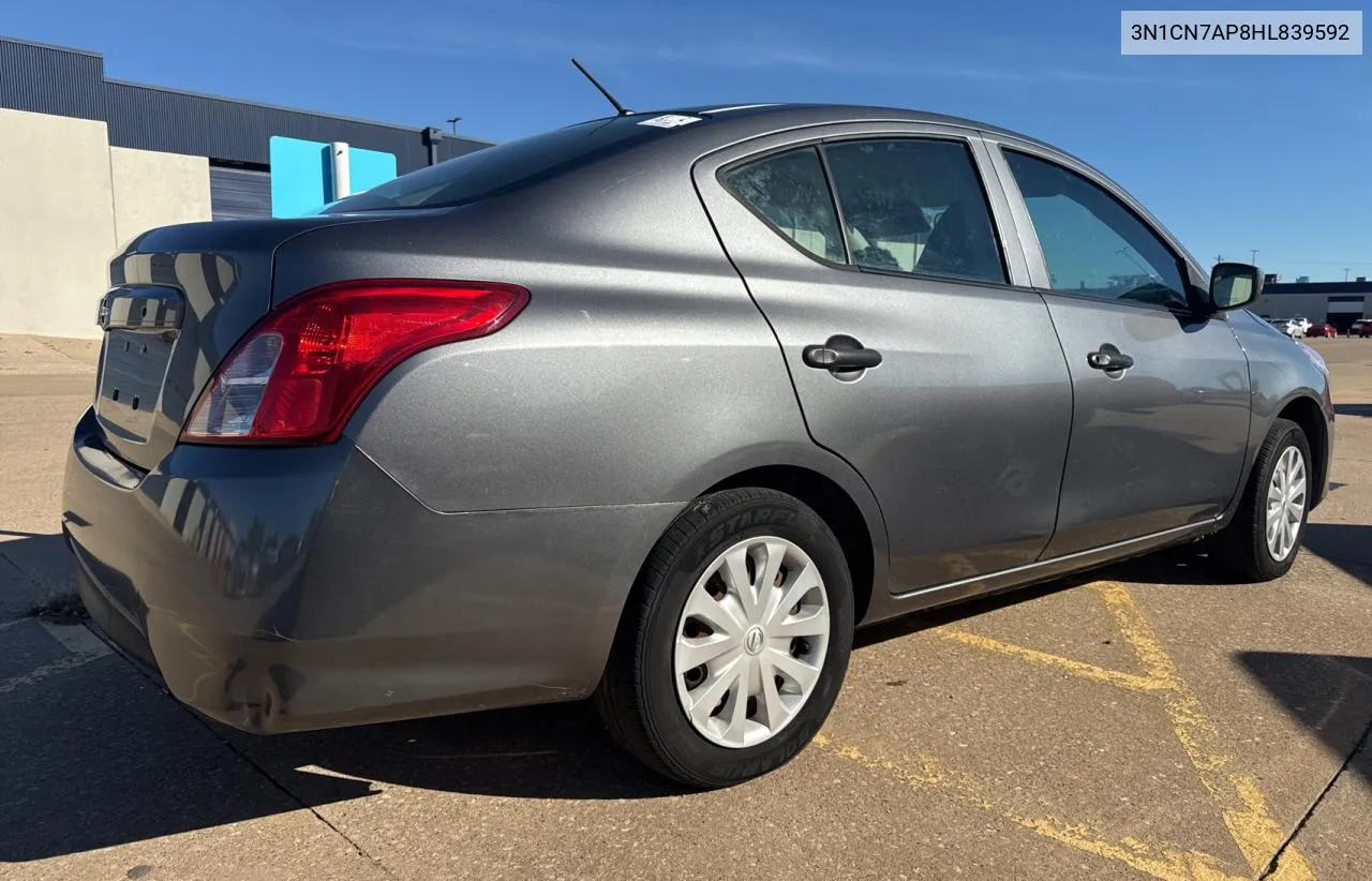 2017 Nissan Versa S VIN: 3N1CN7AP8HL839592 Lot: 82135584