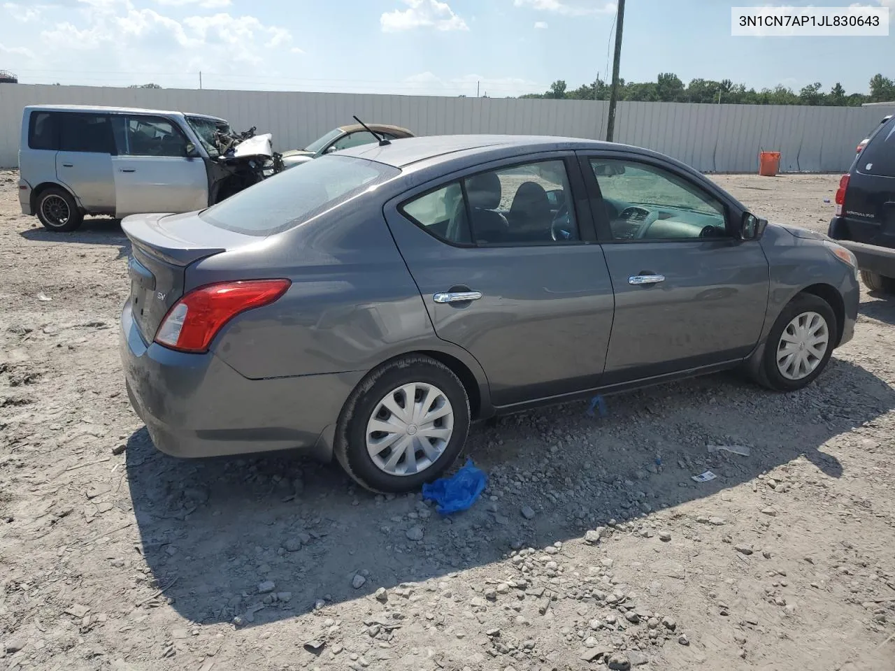 2018 Nissan Versa S VIN: 3N1CN7AP1JL830643 Lot: 59044904