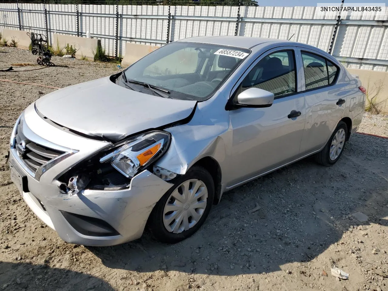 2018 Nissan Versa S VIN: 3N1CN7AP4JL843435 Lot: 68557234