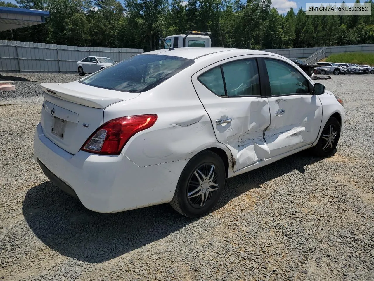 2019 Nissan Versa S VIN: 3N1CN7AP6KL822362 Lot: 62531764