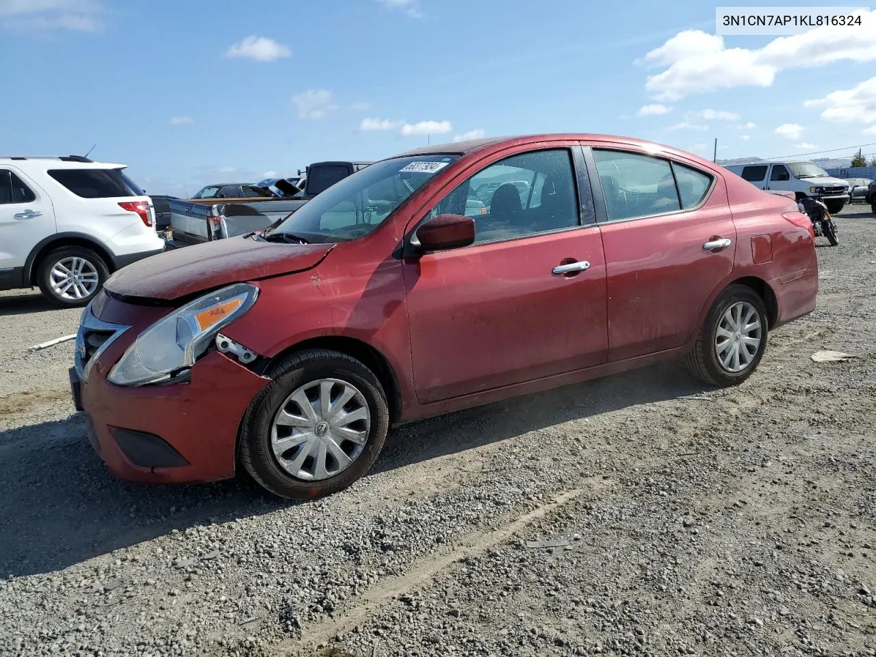 2019 Nissan Versa S VIN: 3N1CN7AP1KL816324 Lot: 68377934