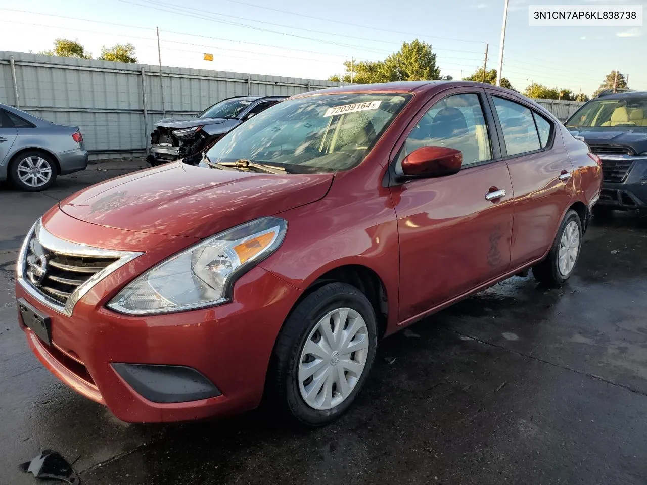 2019 Nissan Versa S VIN: 3N1CN7AP6KL838738 Lot: 72039164