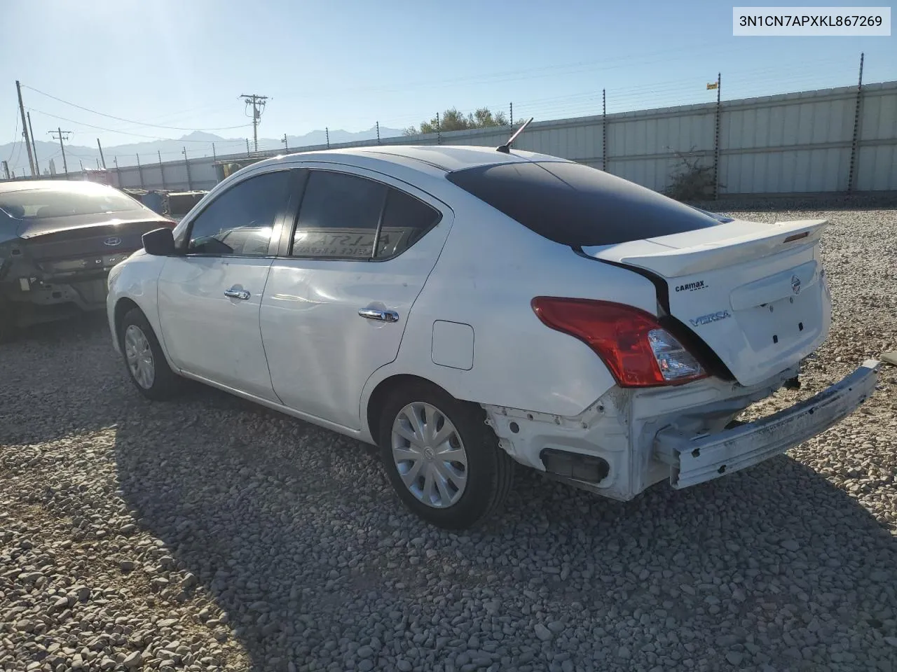 2019 Nissan Versa S VIN: 3N1CN7APXKL867269 Lot: 72055324