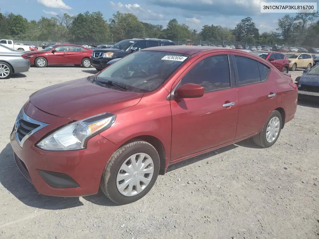 2019 Nissan Versa S VIN: 3N1CN7AP3KL816700 Lot: 74262654