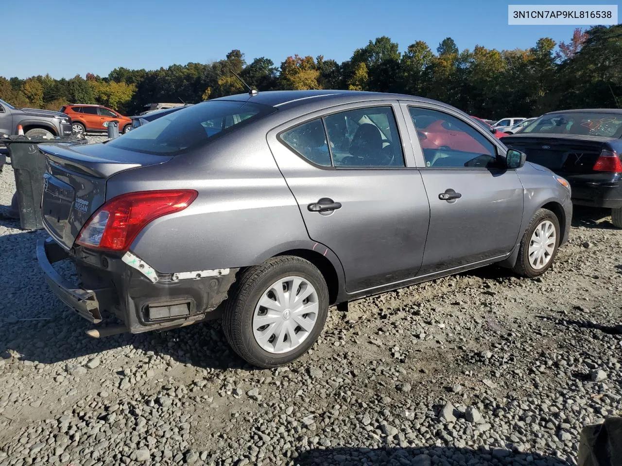 2019 Nissan Versa S VIN: 3N1CN7AP9KL816538 Lot: 76472814