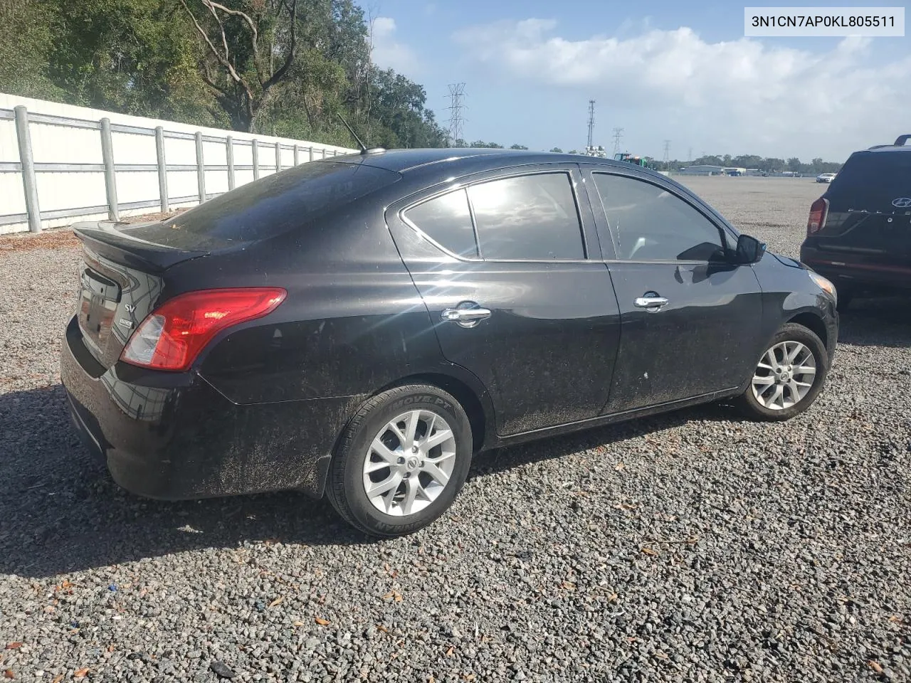 2019 Nissan Versa S VIN: 3N1CN7AP0KL805511 Lot: 78181004