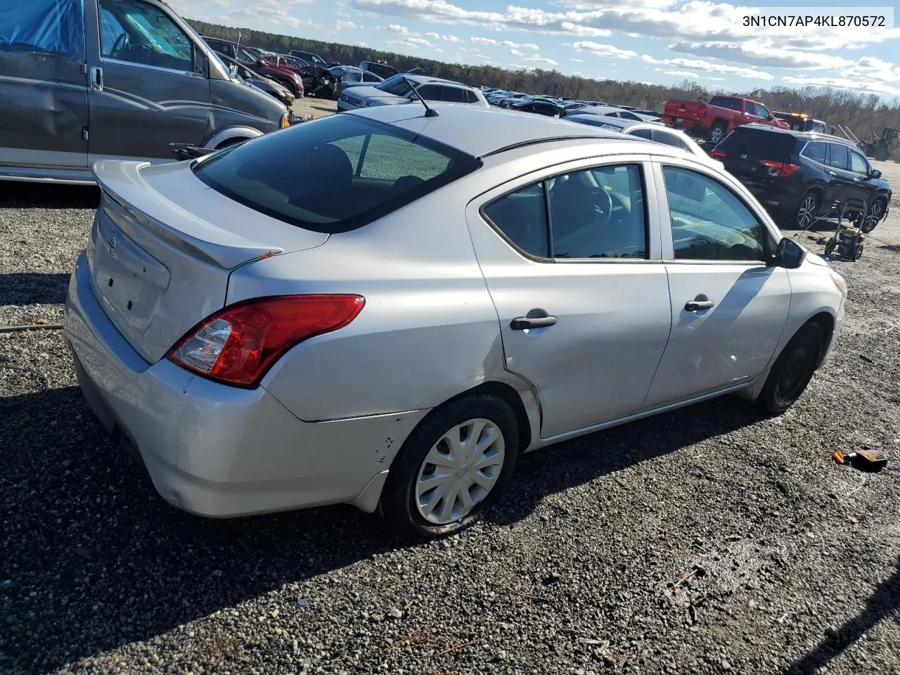 2019 Nissan Versa S VIN: 3N1CN7AP4KL870572 Lot: 80332544