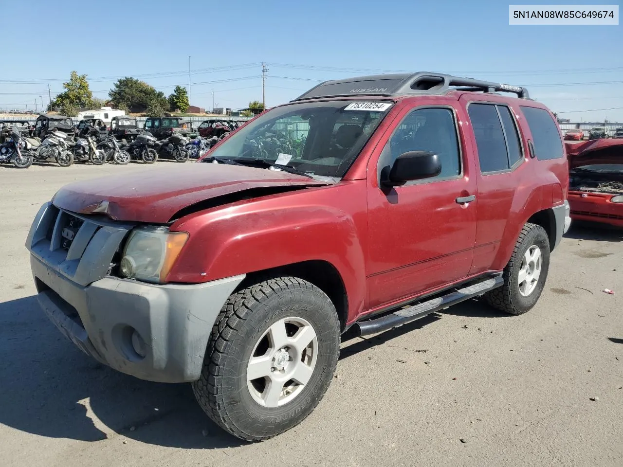 2005 Nissan Xterra Off Road VIN: 5N1AN08W85C649674 Lot: 75310254