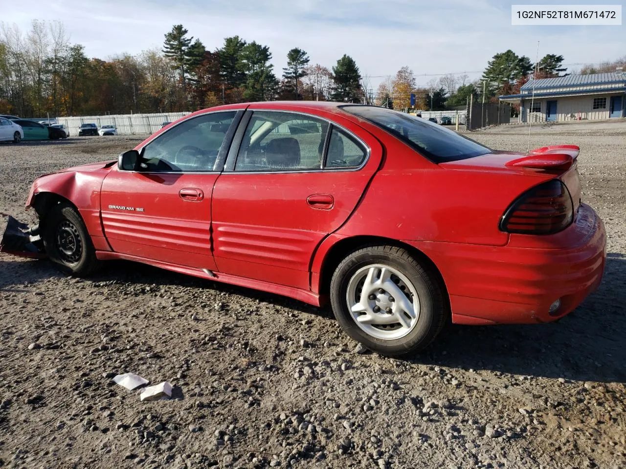 2001 Pontiac Grand Am Se1 VIN: 1G2NF52T81M671472 Lot: 78450974